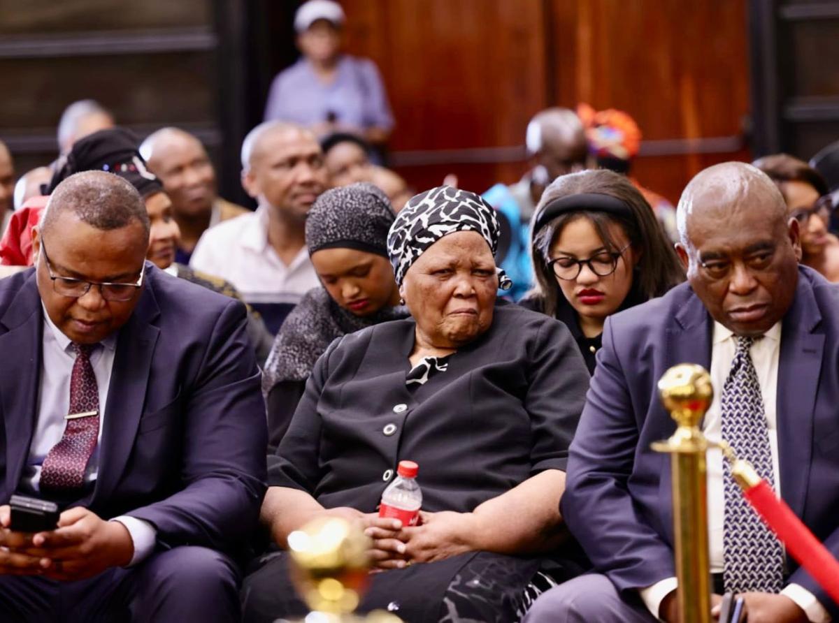 Revolutionary Icon Mourned … Mosiuoa Lekota’s widow, Manthabiseng Cynthia Lekota, flanked by family as hundreds of mourners gathered to honour the late political heavyweight. Pictures: Facebook